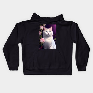 Rosey White British Shorthair Portrait Kids Hoodie